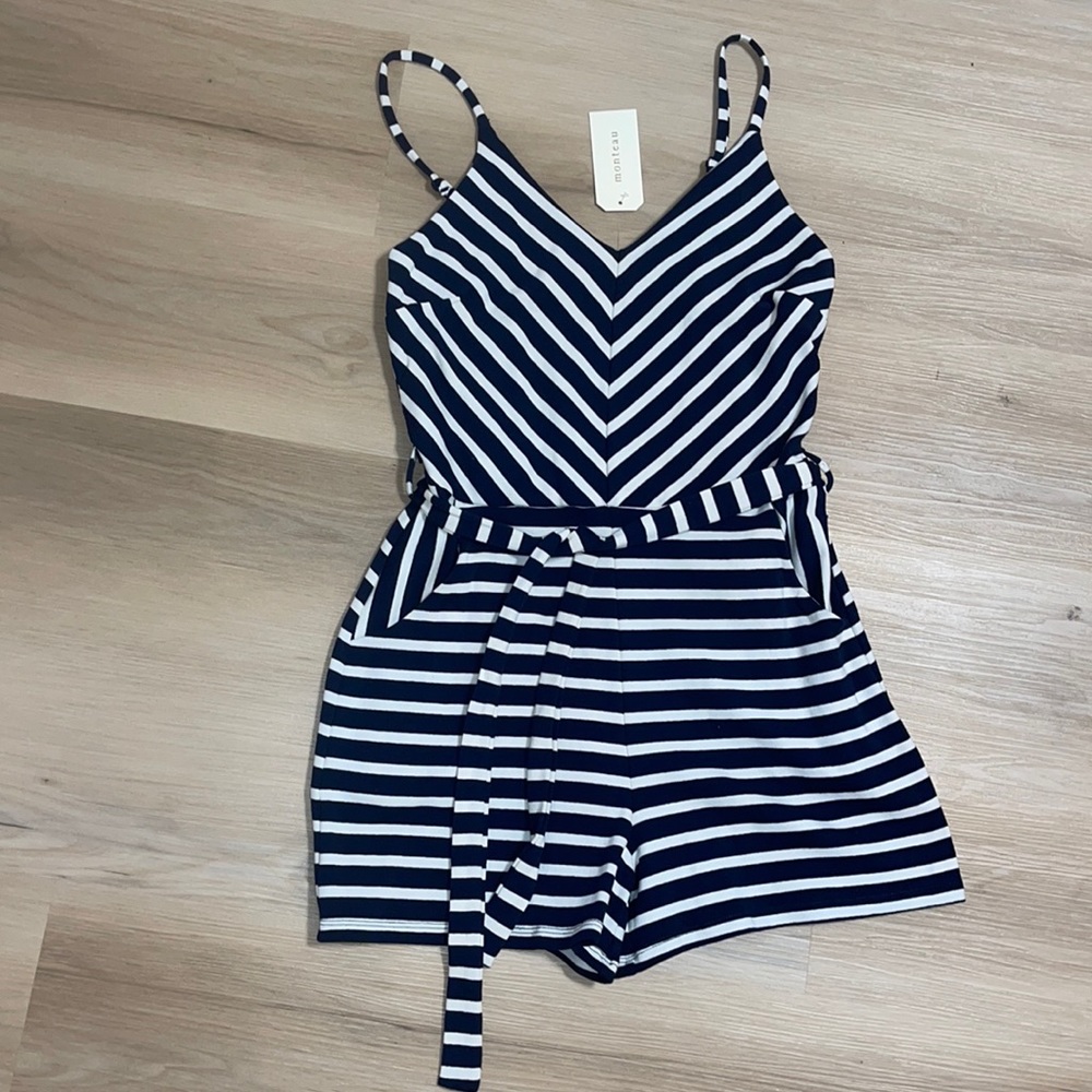 Monteau Striped Navy and White Romper